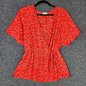 Sienna Sky Bright Red Floral Wrap Top